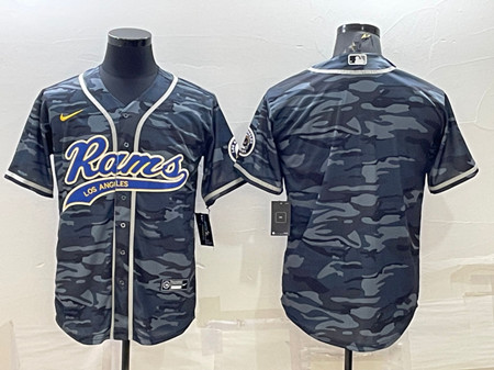 Men's Los Angeles Rams Blank Gray/Navy With Patch Cool Base Stitched Baseball Jersey - Click Image to Close